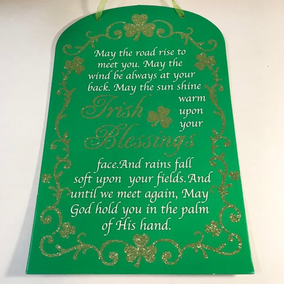 Irish Blessing Cross Wall Door Sign Plaque St. Patricks Day Green Shamrock - Picture 8 of 10